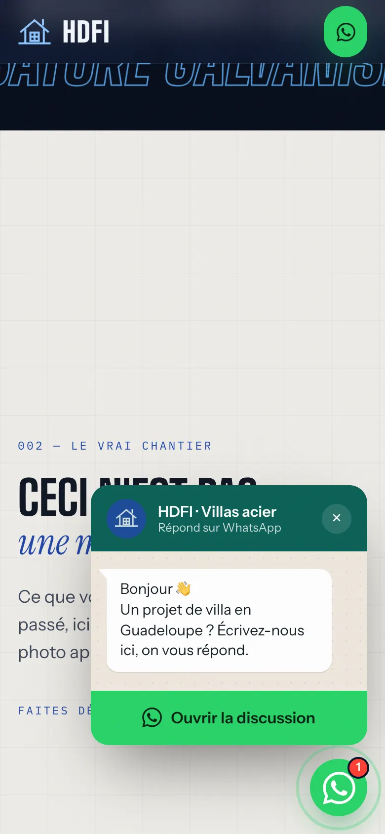L’invitation WhatsApp du site HDFI sur téléphone