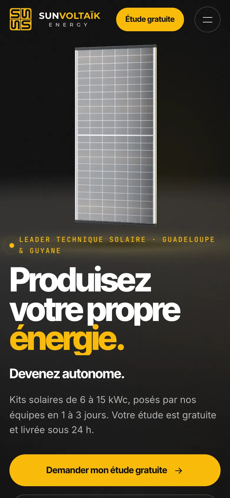 L’accueil du site Sun Voltaïk sur téléphone