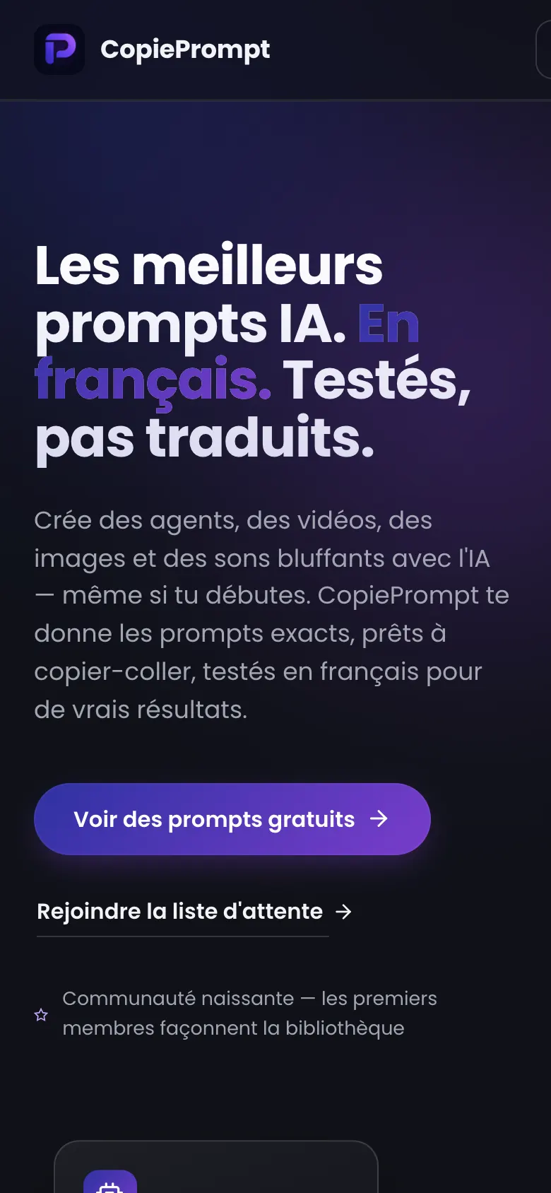 CopiePrompt sur mobile